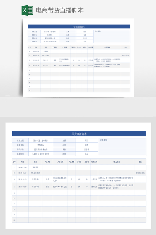 电商直播间带货脚本话术流程管理工作计划规划方案表格模板合集