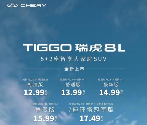 奇瑞瑞虎8L上市全系标配2.0T发动机，售12.99万元起