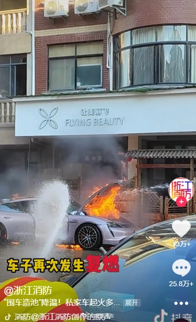 保时捷Taycan明火扑灭后多次复燃 只能“围车造池”降温「保时捷撞车起火」 生活资讯