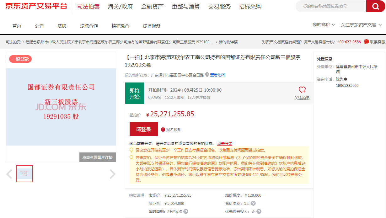 国都证券又有1929万股股权挂牌出售 起拍价2527.13万元 国都证券又有1929万股股权挂牌出售 起拍价2527.13万元「国都证劵」 家电资讯